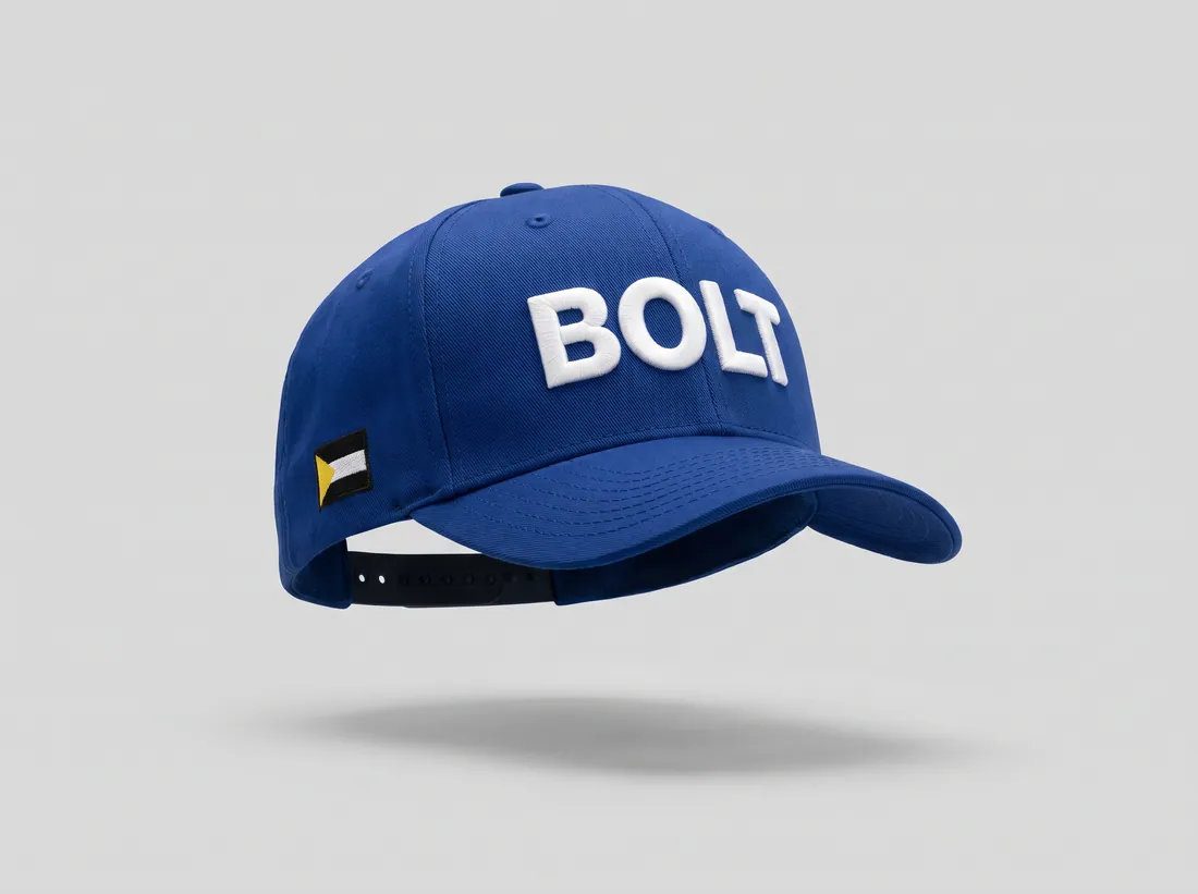 BOLT CARACAS — Azul profundo con bordado blanco.